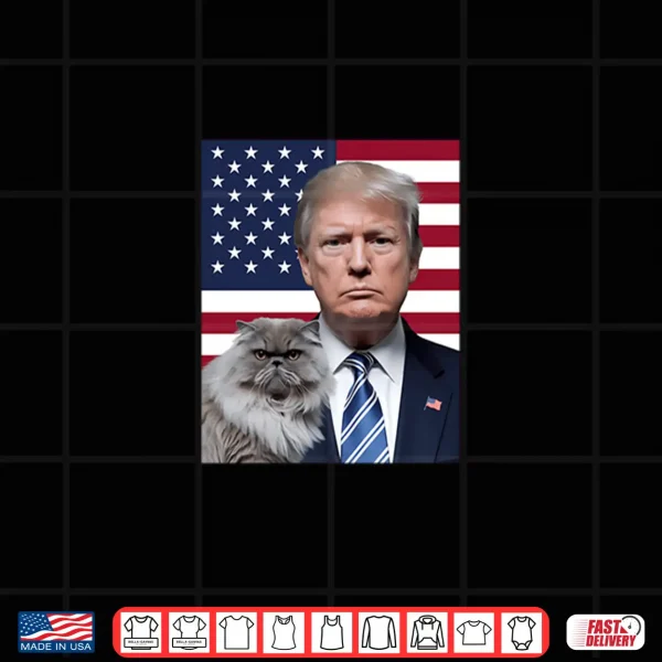 Design Funny President Donald Trump With A Persian Cat USA Flag Shirt