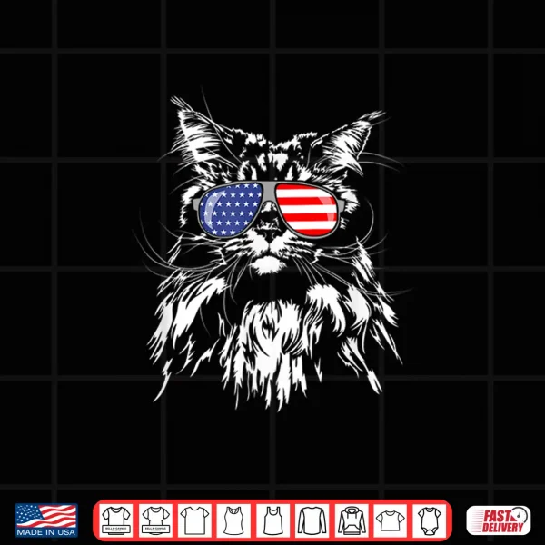 Design Funny Proud Maine Coon American Flag cat Shirt Shirt Tee