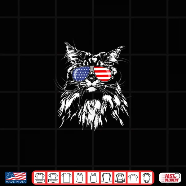 Design Funny Proud Maine Coon American Flag sunglasses gift big cat Shirt