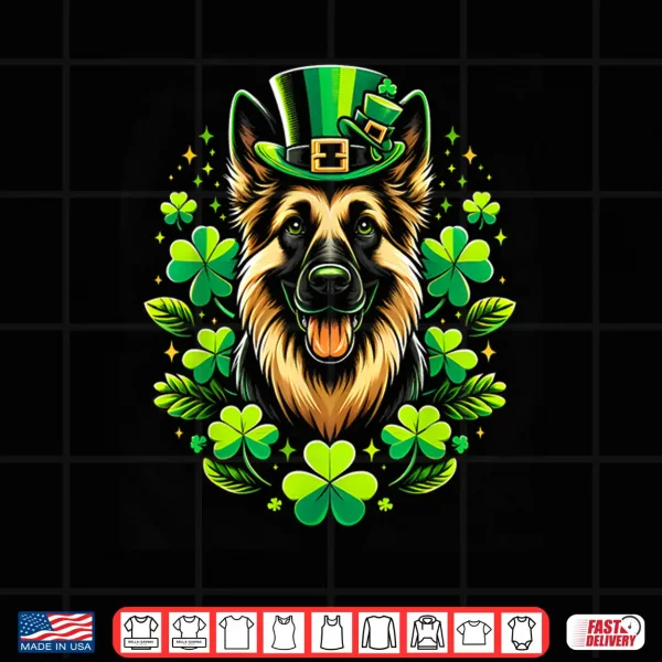 Design Funny Puppy Shamrock German Shepherd Dog St. Patricks Day Shirt