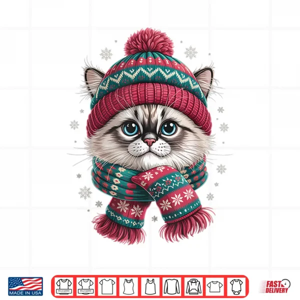 Design Funny Ragdoll Cat Santa Hat Christmas Lights Shirt