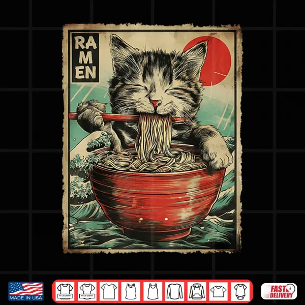 Design Funny Ramen Cat Noodle Lovers Anime Otaku Shirt