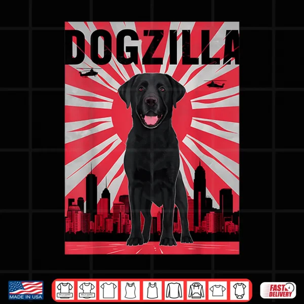 Design Funny Retro Japanese Dogzilla Black Labrador Retriever Shirt