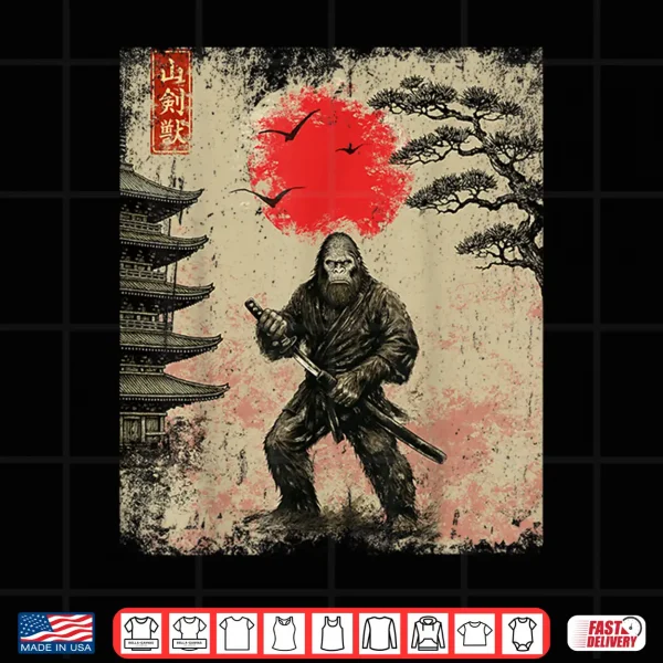 Design Funny Samurai Bigfoot Japanese Art Graphic Tee Anime Gifts Shirt