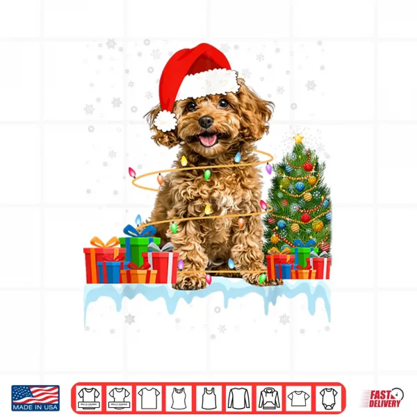 Design Funny Santa Poodle Dog Christmas Lights Xmas Pajamas Shirt