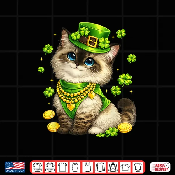 Design Funny St Patricks Day Ragdoll Cat Leprechaun Hat Shamrock Shirt