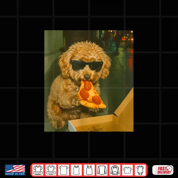 Design Funny Toy Poodle Eating Pizza Dog Meme Retro Shirt