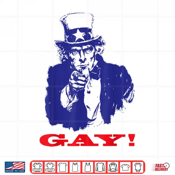 Design Funny Uncle Sam Griddy Say Gay LGBT Gay Ally Pride Month Shirt