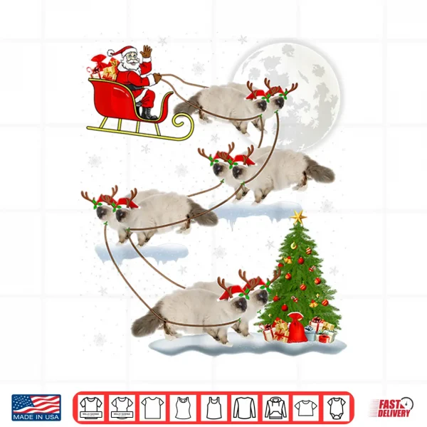 Design Funny Xmas Lighting Tree Santa Riding Ragdoll Cat Christmas Shirt