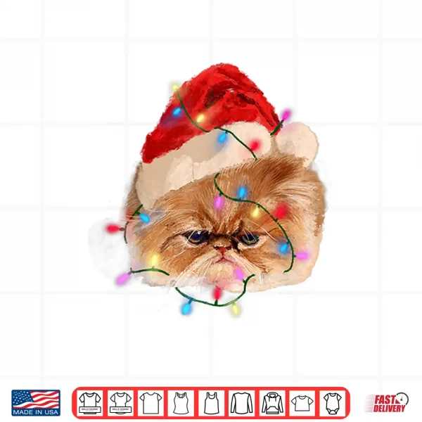 Design Funny Xmas Persian Cat Christmas Lights Adorable Face Fluffy Shirt