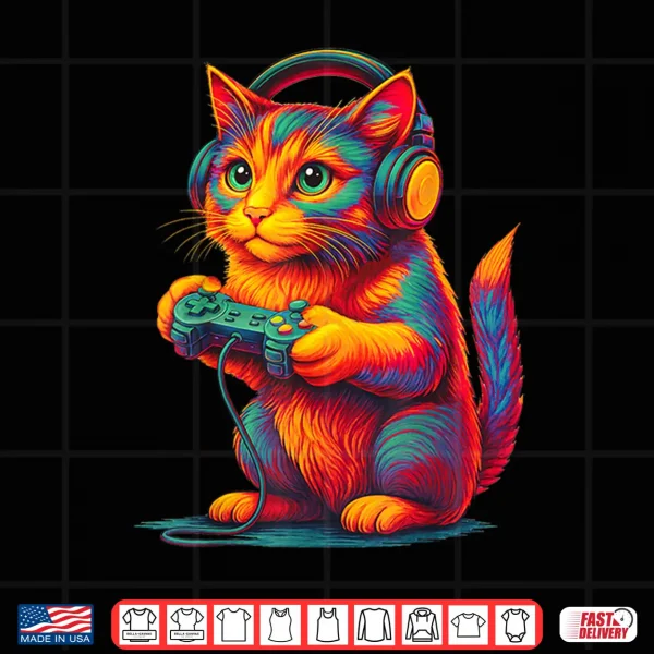 Design Gamer Cat Video Games Boys Teen Men Girls Funny Gift Gaming Shirt