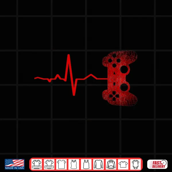 Design Gamer Heartbeat Video Games E Sports Fan Gift Boys Teens Men Shirt