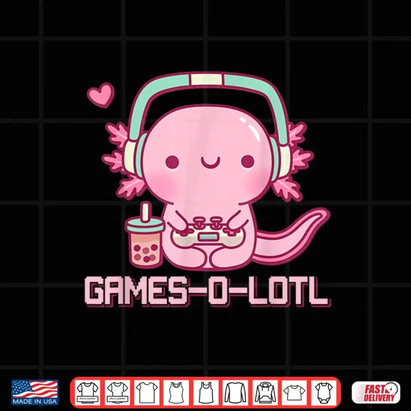 Design Gamesolotl Axolotl Video Games Kawaii Anime Gamer Boys Girls Shirt