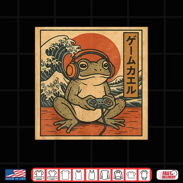 Design Gaming Frog Art Ukiyo e Japanese Gamer Anime Men Women Boys Shirt