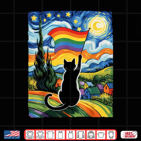 Design Gay Pride Cat Art Cat Starry Night Style LGBTQ Pride Support Shirt
