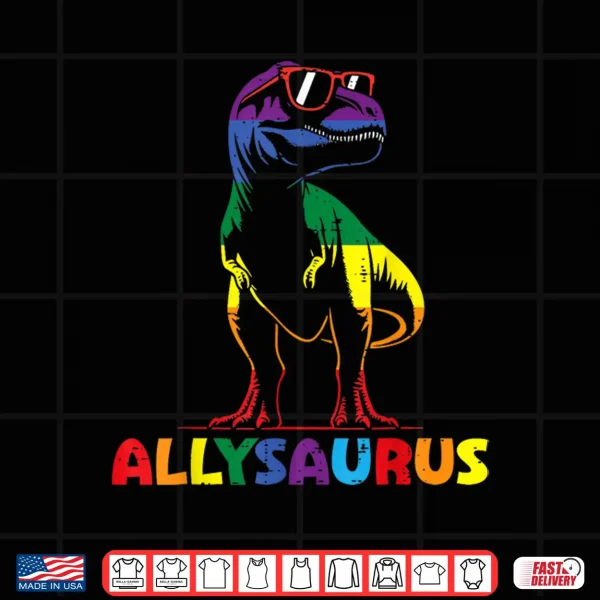 Design Gay Pride Month Allysaurus Dino Trex LGBTQ Ally Boys Kids Shirt