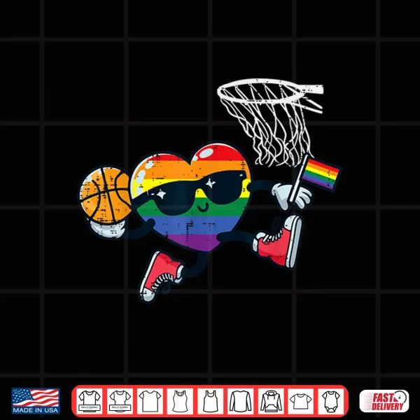 Design Gay Pride Month Basketball Heart LGBTQ Ally Rainbow Men Kids Shirt