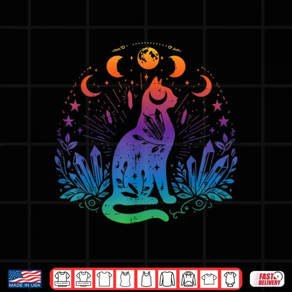 Design Gay Pride Month Cat Moon Phases LGBTQ Ally Rainbow Shirt