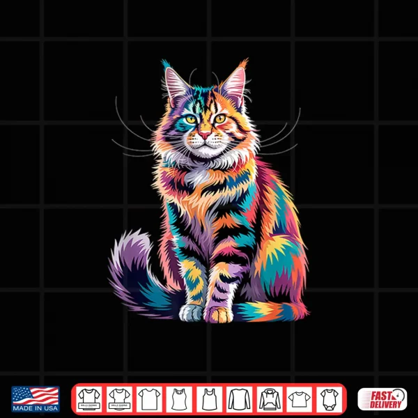 Design Geometric Maine Coon Cat Art Visionary Spirit Feline Totem Shirt