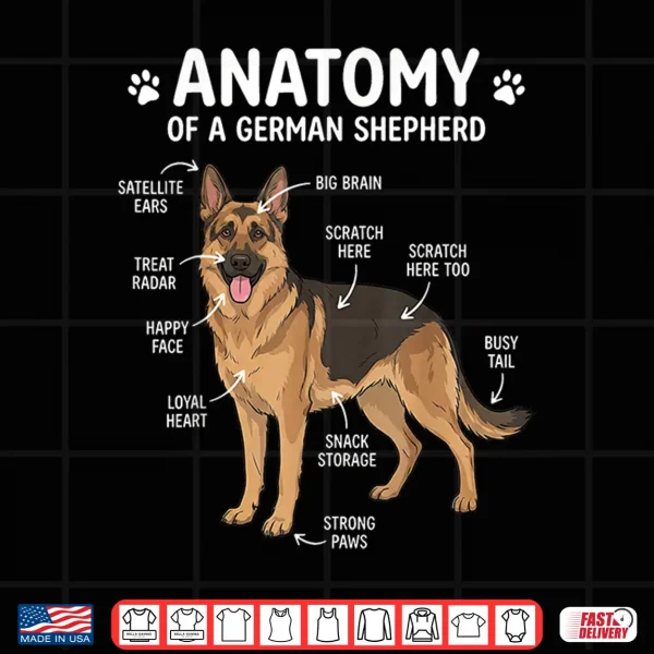 Design German Shepherd Anatomy Funny Dog Owner Boys Girls Kids Shirt