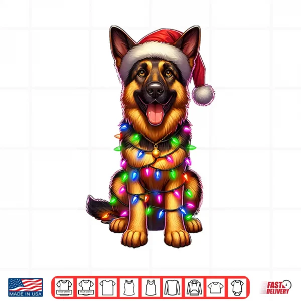 Design German Shepherd Christmas Tree Lights Xmas Pajama Dog Lover Shirt