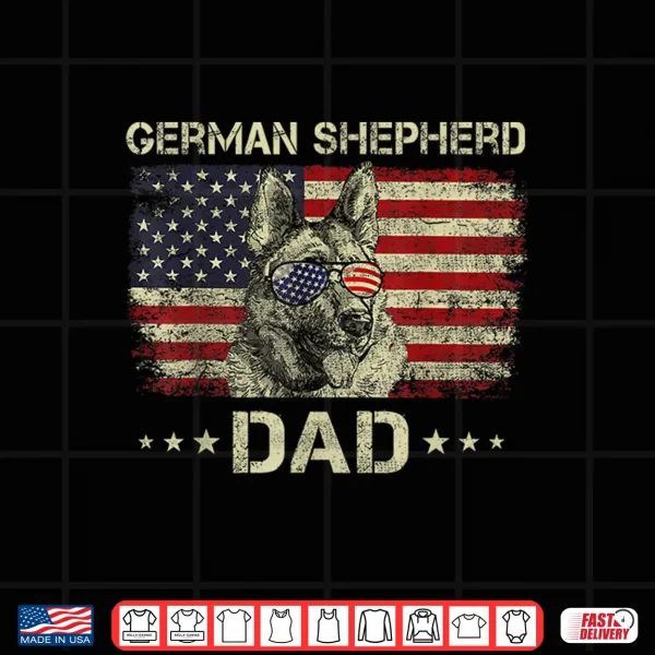 Design German Shepherd Dad Dog Lovers American Flag 4th Of July Shirt
