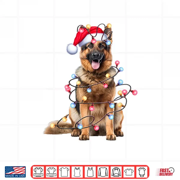 Design German Shepherd Dog Christmas Lights Xmas Shirt