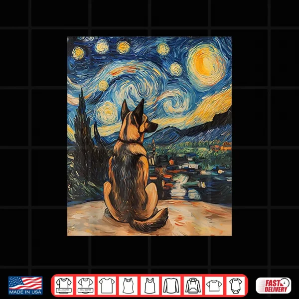 Design German Shepherd Dog Doggy Van Gogh Style Starry Night Shirt