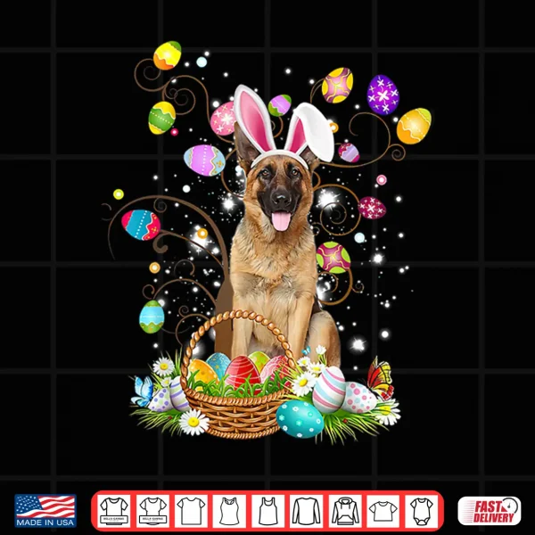 Design German Shepherd Dog Easter Egg Hunting Basket Easter Day Shirt