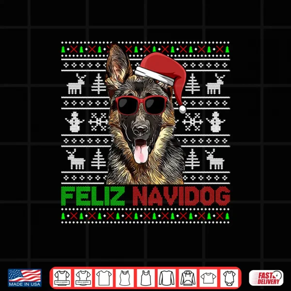 Design German Shepherd Dog Feliz Navidog Funny Christmas Shirt