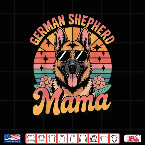 Design German Shepherd Dog Mama Floral Vintage 60s 70s Sunglasses Shirt