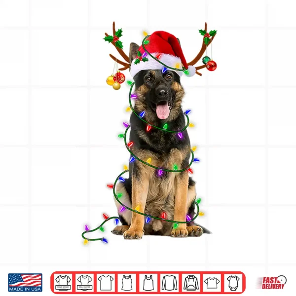 Design German Shepherd Dog Tree Christmas Lights Dog Lover Pajama Shirt