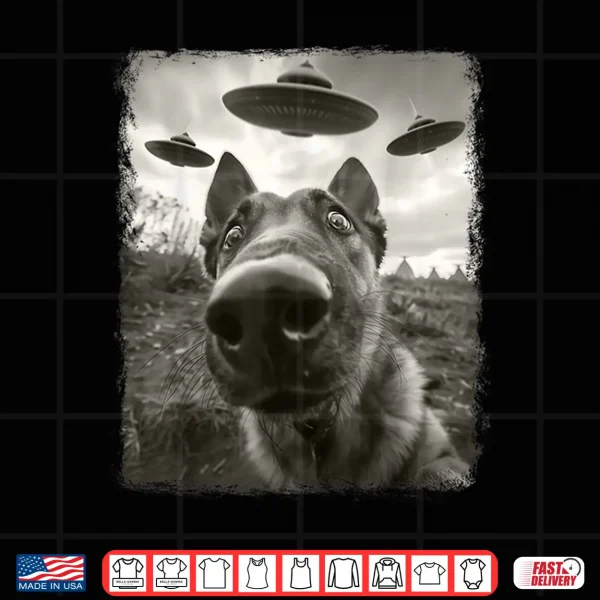 Design German Shepherd Dog UFO Alien Extraterrestrial Selfie Shirt