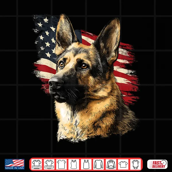 Design German Shepherd Dog US America USA American Flag Graphic Shirt