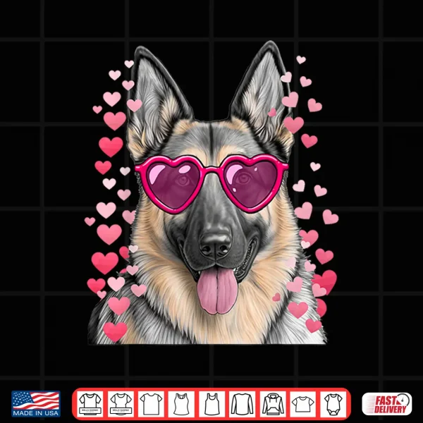 Design German Shepherd Face Heart Glasses Valentines Day Dog Shirt