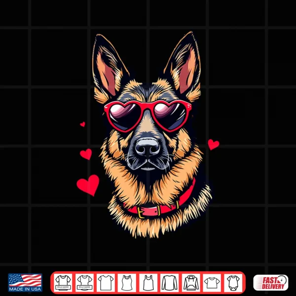 Design German Shepherd Heart Glasses Valentines Day Dog Lover Shirt