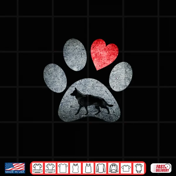 Design German Shepherd Paws Dog Lovers Red Heart Gift Shirt