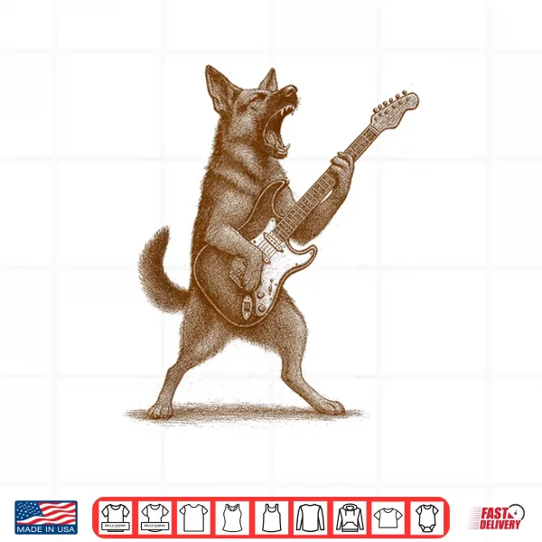 Design German Shepherd Playing Guitar Dog Mom Rock Roll Music Shirt