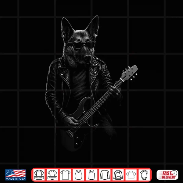 Design German Shepherd Playing Guitar Rock Music Dog Lover Shirt