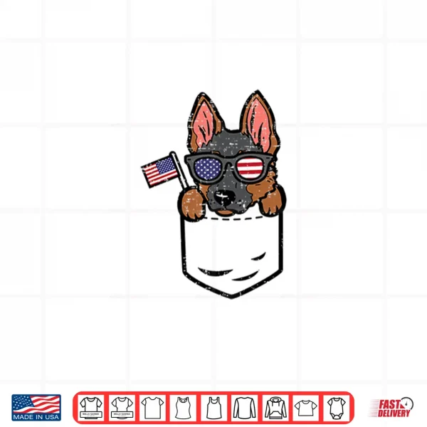Design German Shepherd Pocket American USA Fourth Of July Dog Shirt