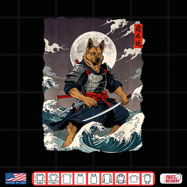 Design German Shepherd Samurai Japanese Retro Ukiyo e Warrior Dog Shirt