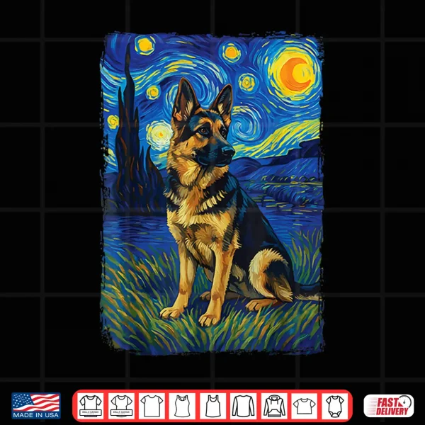 Design German Shepherd Starry Night Professional Minimalist Modern Graphic Shirt