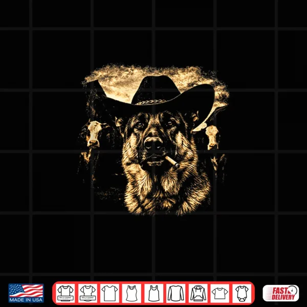 Design German Shepherd Western Graphic Cowboy Dog Smoking Shirt