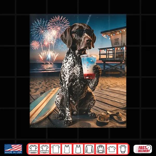 German Shorthaired Pointer Patriotic Beach Fireworks Dog Art Shirt 4 Design German Shorthaired Pointer Patriotic Beach Fireworks Dog Art Shirt