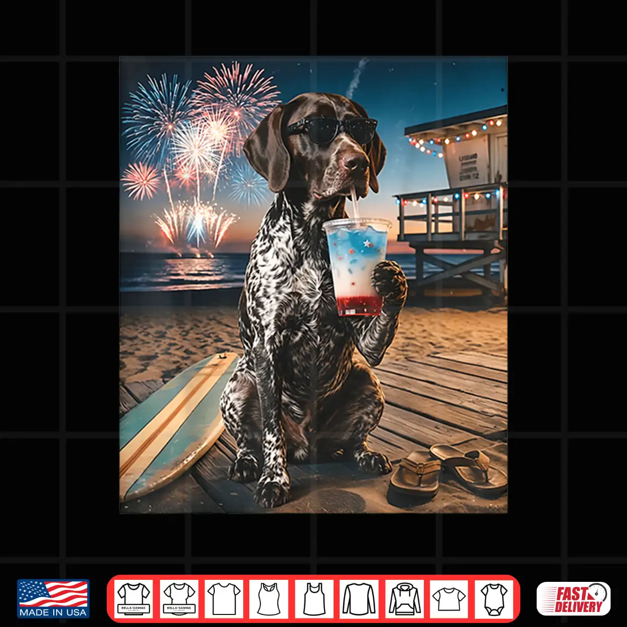 German Shorthaired Pointer Patriotic Beach Fireworks Dog Art Shirt German Shorthaired Pointer Patriotic Beach Fireworks Dog Art Shirt