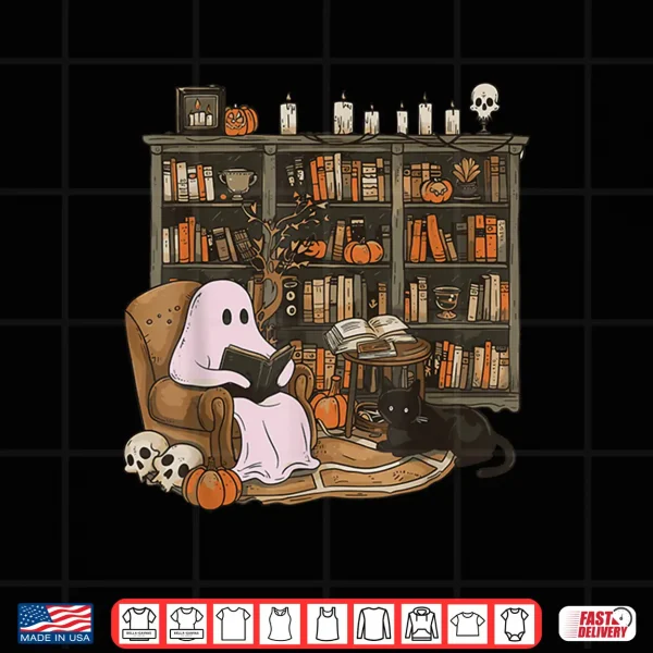 Design Ghost Reading Book Cat lover Halloween Reading enthusiast Shirt