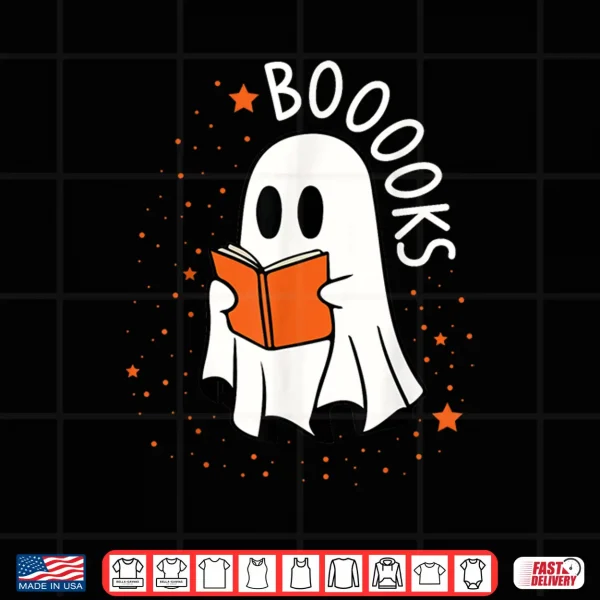 Design Ghost Reading Books Boooks Halloween Teacher Boook Shirt