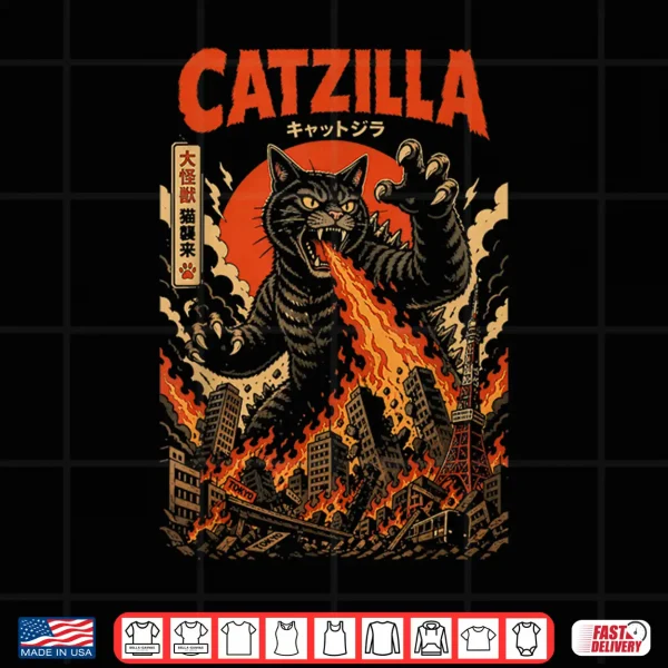 Design Giant Cat Monster Tokyo City Destruction Shirt