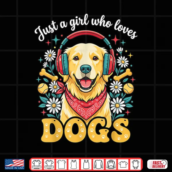Design Girl Who Loves Dogs Cute Golden Retriever Pet Owner Shirt