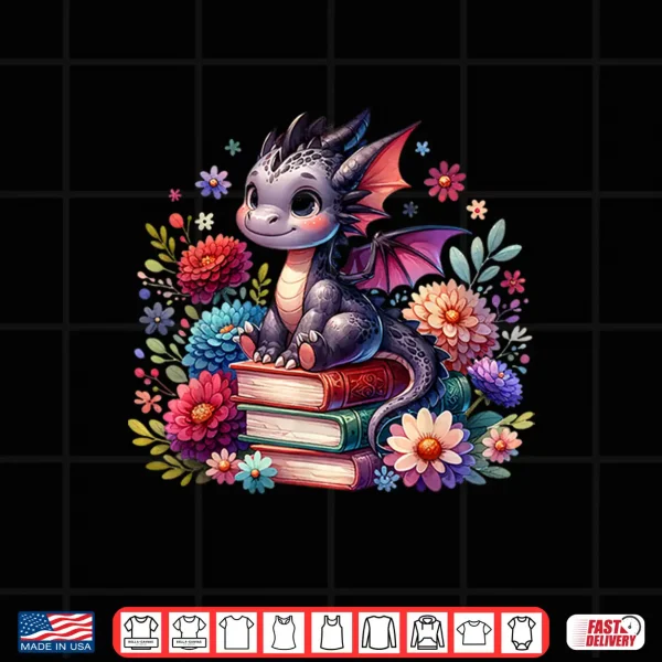 Design Girls Cute Floral Cottagecore Dragon Book Lovers Bookish Shirt